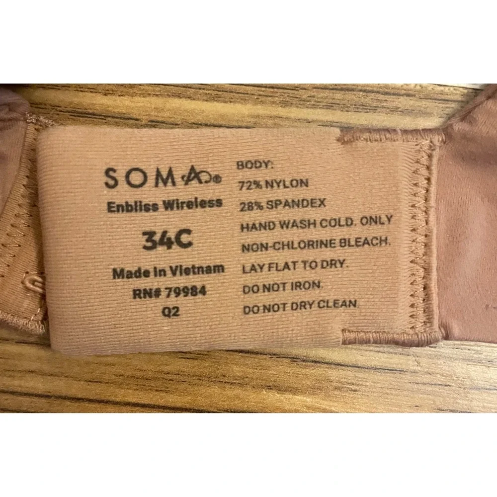 Soma Enbliss Wireless Bra 34C Nude Seamless Molded Cups RN 79984 Q2